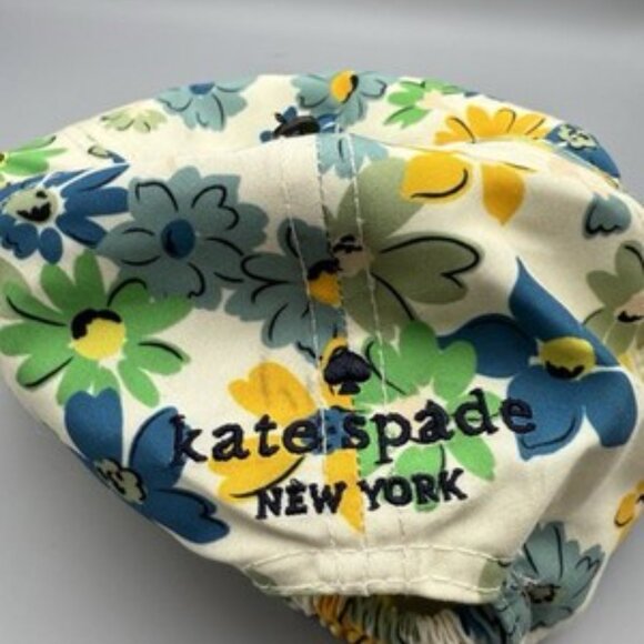 NWT Kate Spade Floral Printed Cap Hat Cream Yellow Blue Green Spade Logo - Picture 11 of 11